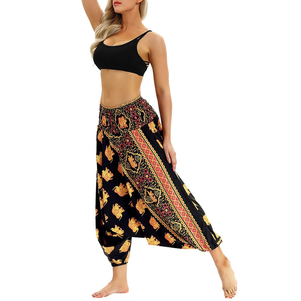 Women Summer Casual Bohemian Loose Pants Travel Lounge Festival Beach Print Pants Sport Leggings Training Breathable 7.11