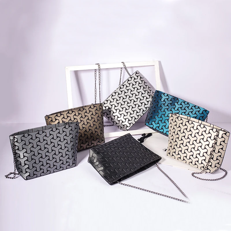Складная женская сумка с геометрическим рисунком, клетчатая сумка, повседневная сумка с цепочкой, женская сумка на плечо, композитный стиль, голограмма, лазерная Серебряная сумка