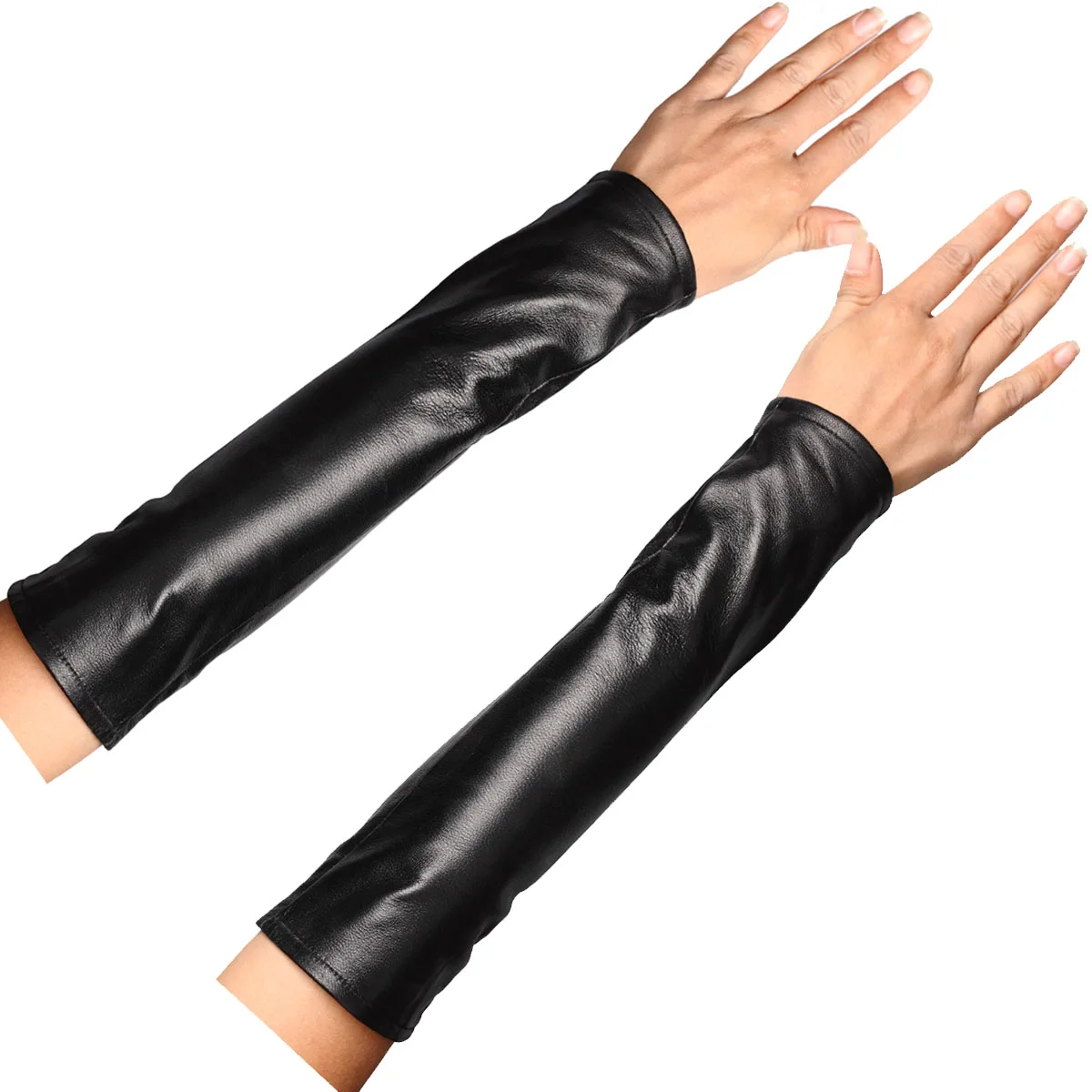 Faux leather sleeve PU oversleeps long design thermal gloves women's