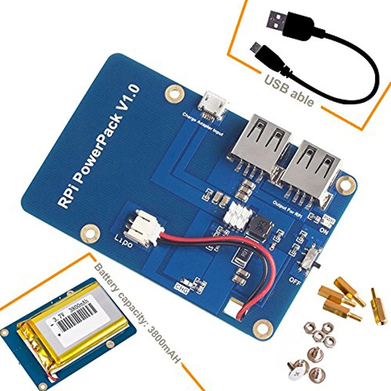 Блок питания, плата расширения литиевой батареи с переключателем для Raspberry Pi 3,2 Модель B, 1 Модель B+ Banana Pi