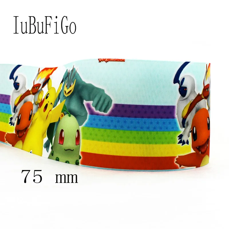 

[IuBuFiGo] New style 3" 10 Yard Printed Grosgrain ribbon Cartoon Polyester Hair bow DIY accessories 1852