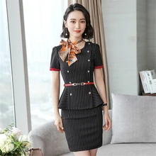 Для женщин юбка комплект Комплект из 2 предметов Летняя женская деловая юбка костюм офисные короткий рукав женский Бизнес топы, костюмы Повседневная обувь D0175