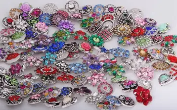 

factory wholesale 100pcs mix many styles high quality metal rhinestone snap button 18mm diy snap button bracelet jewelry