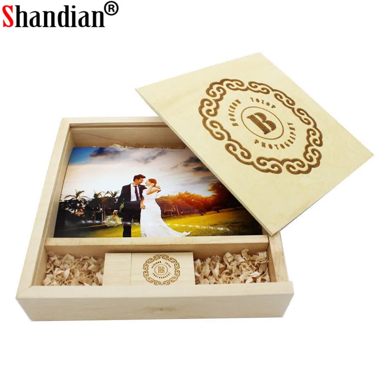 

SHANDIAN 1 PCS Free LOGO) Photo Unique Album walnut Wood USB+Box Pendrive USB flash drive 4GB~64GB Photography (170*170*35 mm)