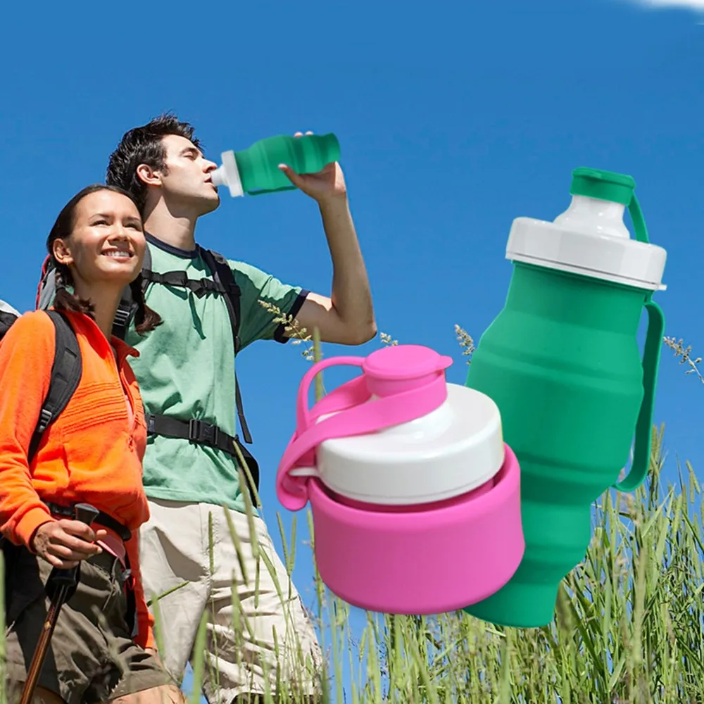 

6 Color 500ml Silicone Folding Cup Squeeze Bottles Foldable Telescopic Collapsible Kettle Travel Camping Hiking Drinking Bottle