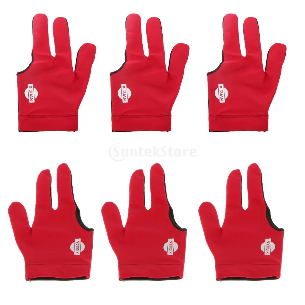 3 Pairs Elastic Nylon Three Finger Left hand and Right Hand Billiard Gloves Snooker or Pool Cue