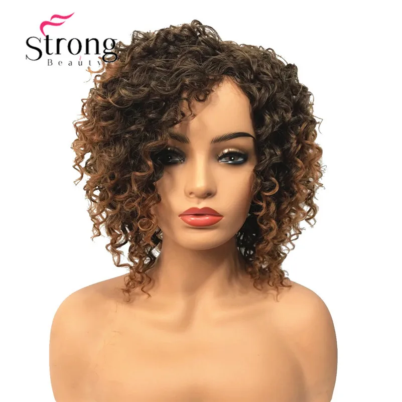 StrongBeauty короткие коричневые моменты Ombre вьющиеся афро высокой тепла Ok полный синтетический парик парики