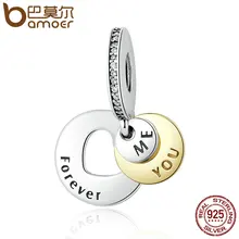 Bamoer regalo romántico de plata de ley 925 you & me para siempre, Clear CZ Redondo Colgante de Los Encantos cupieron la Pulsera DIY Joyería PSC017