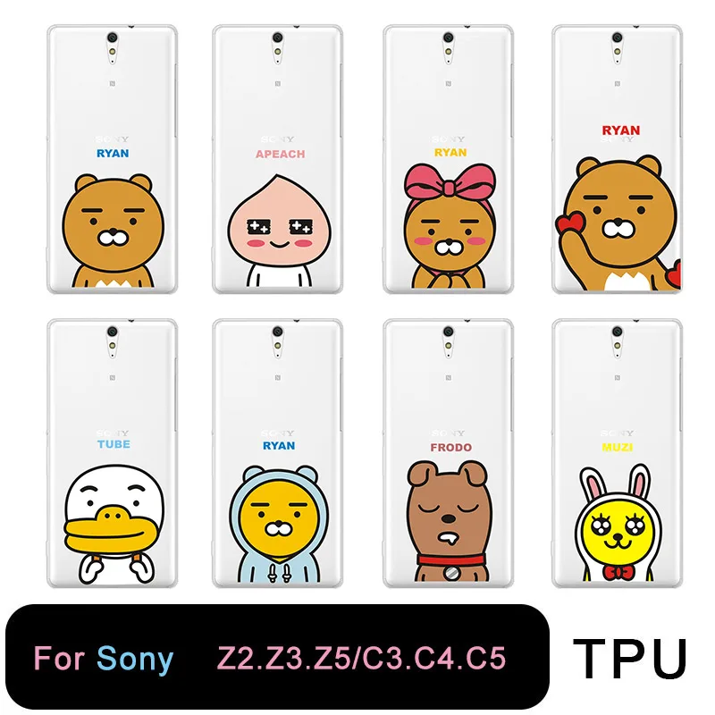 TPU Clear Phone Case For Sony Z3 Z2 Z5 C3 C4 C5 Friends Korea Cartoon Characters case Lovely bear duck |