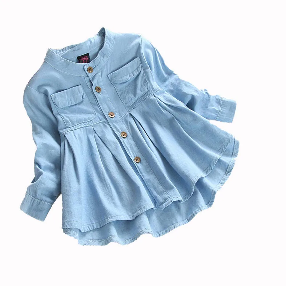 ARLONEET Toddler Kid Baby Girls Denim Ruched Long Sleeve T-Shirt Tops Blouse Clothing Solid Fashion YW0412 | Детская одежда и