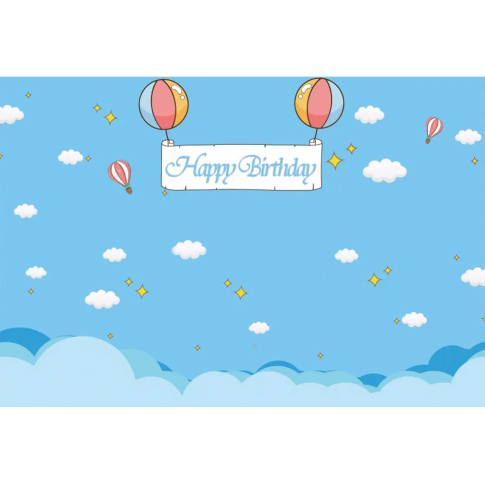 

Laeacco Happy Birthday Balloons Blue Sky White Clouds Baby Scene Photography Backgrounds Photographic Backdrops For Photo Studio