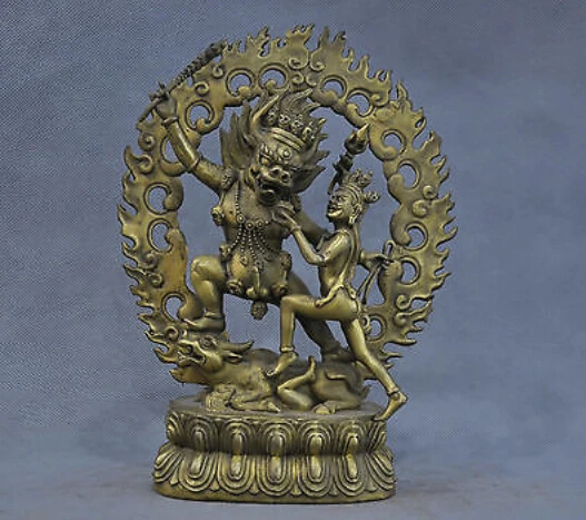 

10'' Tibet Yamantaka Yama Buddha Lord of The Hell Protector Deity Bronze Statue decoration bronze factory outlets