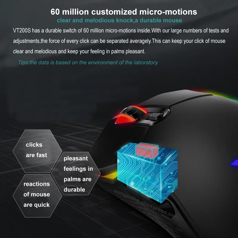 Rapoo Wired Gaming Mouse Mice 16000DPI 400IPS IR Optical Sensor VT Customizable Chip RGB Backlit 8 Programmable Keys Ergonomic