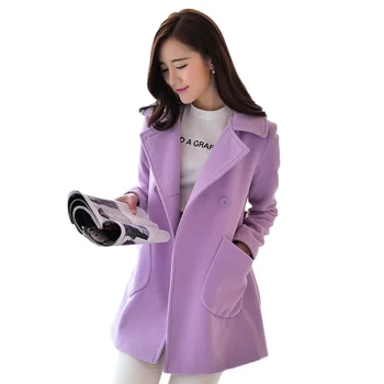 

Droppshiping Women Autumn Coat Double Breasted Wool Peacoat Turn-down Collar Female Jacket dg88