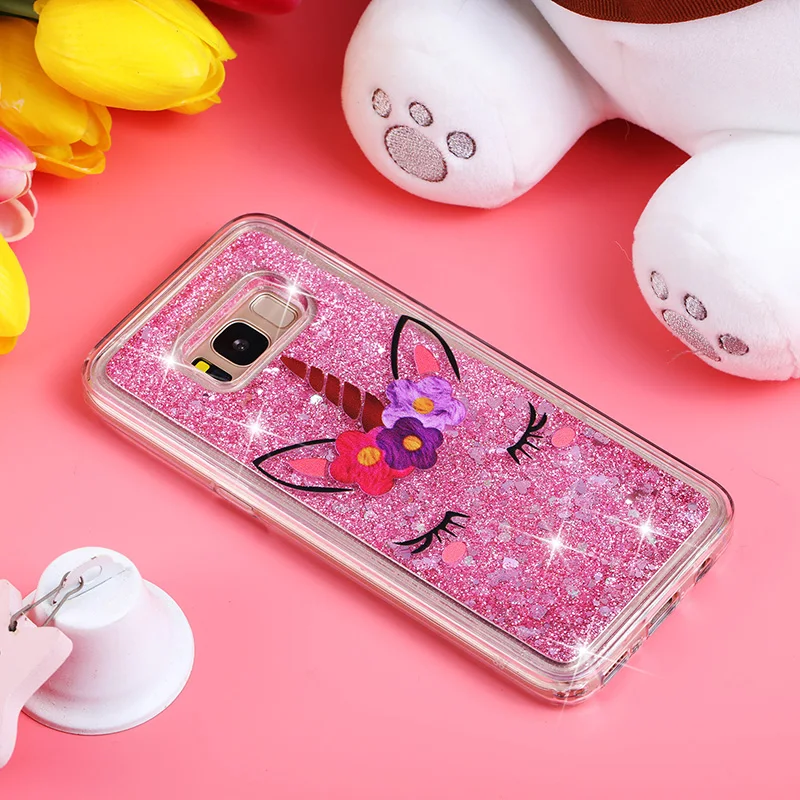 Чехол для Galaxy S 10 9 8 7 6 Edge note 9 8 A J 3 4 5 6 7 Plus мультяшный Единорог Beaty жидкий сыпучий песок с блестками чехол для телефона