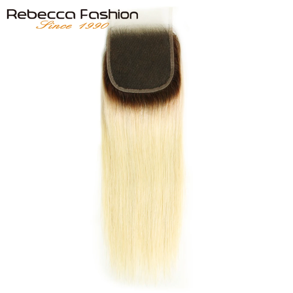 Rebecca Ombre Blonde Bundles With Closure Peruvian Straight Remy Human Hair T4/613 Honey Blonde Bundles With Closure