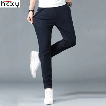 

HCXY 2019 Spring Autumn High quality Men's Commercial Casual Pants Men Trousers Pencil Pants Male cotton slim fit Solid color