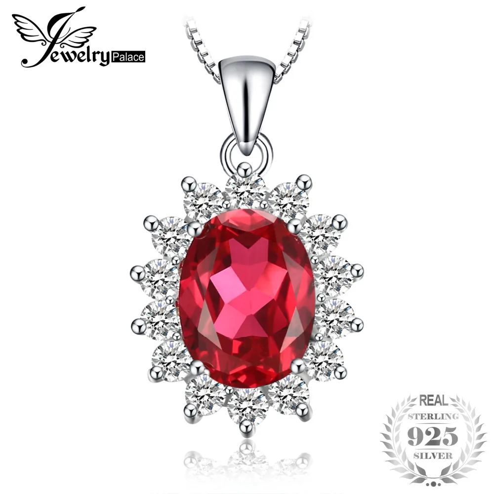 

JewelryPalace Women Silver Necklace 2.5ct Rubies Pendant 925 Sterling Silver Princess Diana Wedding Jewelry Without a Chain