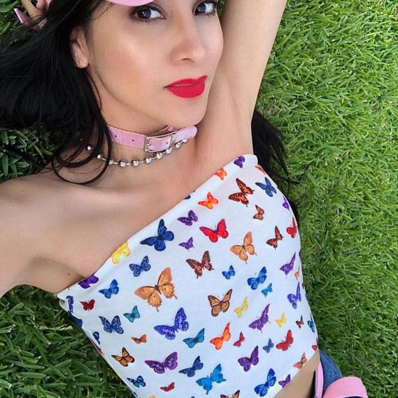 

Weekeep Women Sexy Cropped Print Tube Top 2019 Summer Strapless Bandeau Top Streetwear Feminino Boob Crop Top