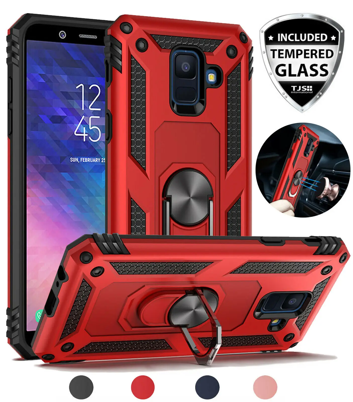 Galaxy A6 2018 Case Magnetic Support Metal Ring Stand Cover with 9H Clear Glass Screen Protector For Samsung Galaxy A6 2018 Galaxy A6 2018 Case Magnetic Support Metal Ring Stand Cover with 9H Clear Glass Screen Protector For Samsung Galaxy A6 2018