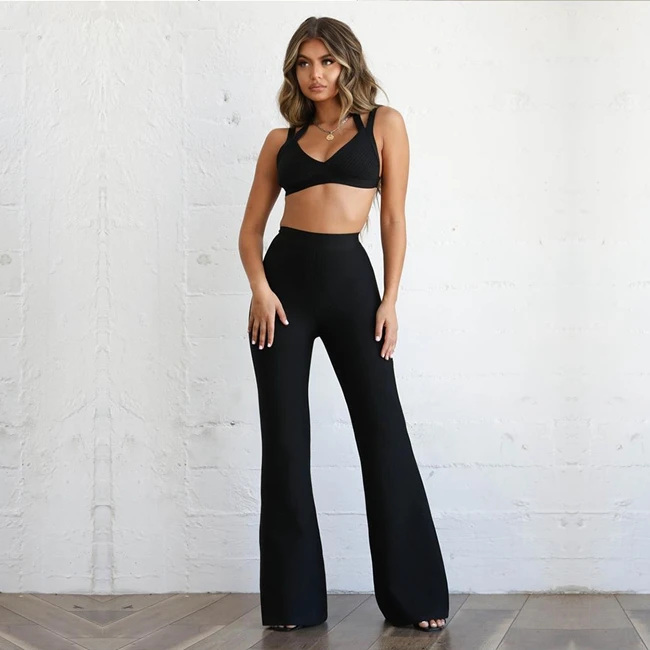 Black Adyce новые летние женские бандажные комплекты Vestidos топы и брюки 2 шт. комплект без рукавов с v-образным вырезом комплекты знаменитостей вечеринка - Цвет: Black