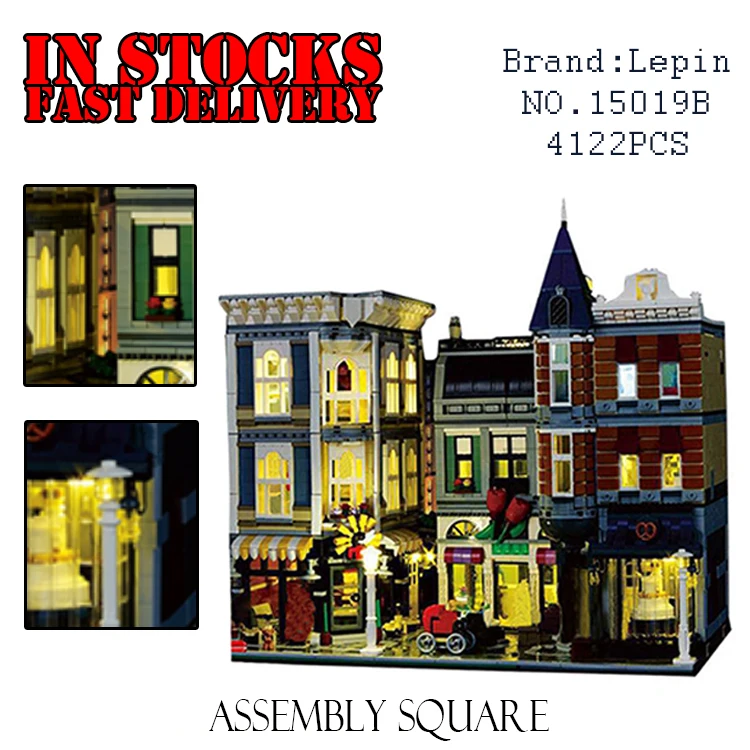 

Lepin 15019 4122pcs MOC Creative Creator Series The Assembly Square with Light Set Building Blocks Bricks fun Toys for children