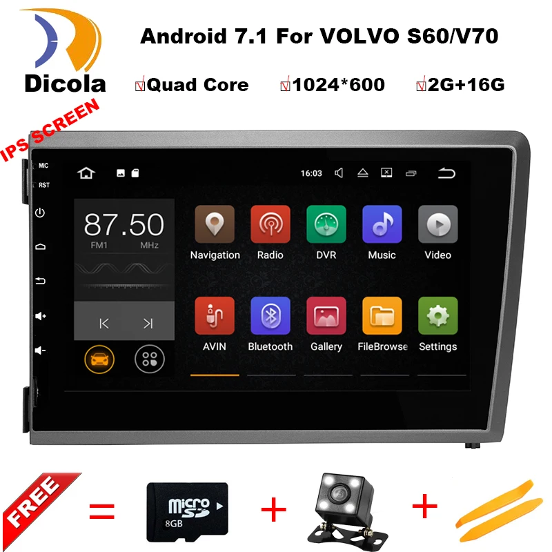

Quad Core Android 7.1 Car DVD Player For VOLVO S60 V70 XC70 GPS Navigation Radio RDS FM stereo audio BT Steering wheel control