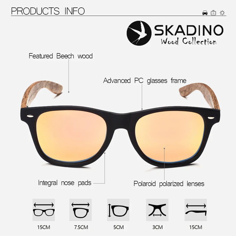 SKADINO UV400 Поляризационные солнечные очки из бука, модные солнцезащитные очки для женщин и мужчин, линзы с покрытием ручной работы, брендовые крутые солнцезащитные очки gafas de sol
