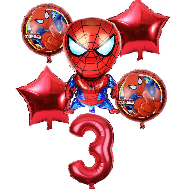 6pcs/lot Spiderman Foil Helium Balloons 30" Red Number Party Inflatable Ball Birthday Party Decoration Kids Toys Star Globos - Цвет: red 3