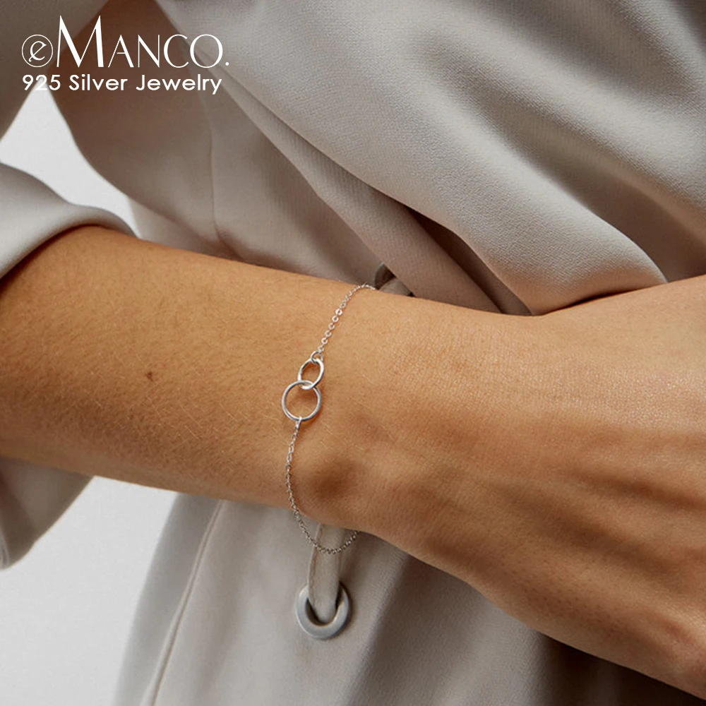 e-Manco 925 Sterling Silver Bracelets Simple Double Circle Friendship Bracelet Bangles For Women Two Colors Fine Jewelry Gifts