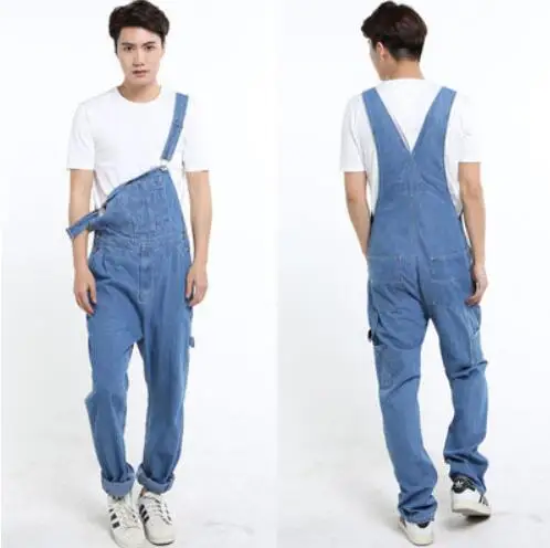 Light blue Хит мужские комбинезоны больших размеров 26-44 46 Большие размеры огромный джинсовый комбинезон модные спортивные костюмы с карманами мужские Бренд - Цвет: Light blue