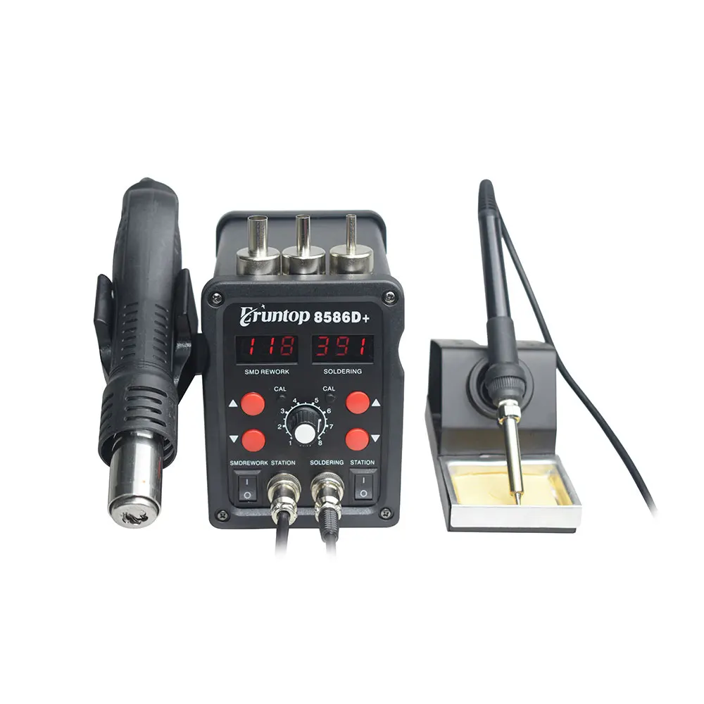 Eruntop 8586D+ двойной цифровой дисплей электрические паяльники+ фена лучше SMD паяльная станция обновленная 8586 8786 8786D