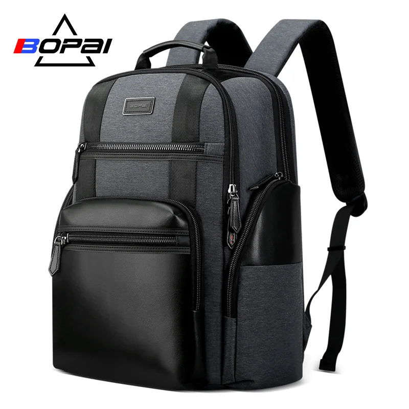 BOPAI нейлоновый мужской рюкзак черный серый большой дорожный рюкзак сумка для мужчин водонепроницаемый рюкзак для ноутбука 15,6 дюймов женский подходит - Цвет: Black and Grey