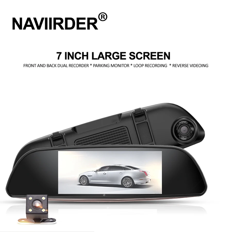 

Navirider 7INCH HD touch Screen Car DVR Dash camera 1080P audio video Front & Back dual recorder night vision Rearview Mirror