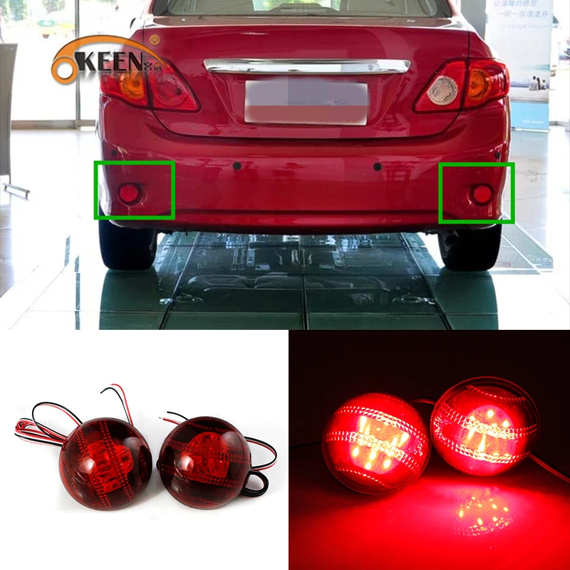 

OKEEN 2x Red LED Rear Bumper Reflector Lights for Toyota Corolla 2007 2008 2009 2010 Rear Tail Brake Stop Light 12V 5W Fog Lamp