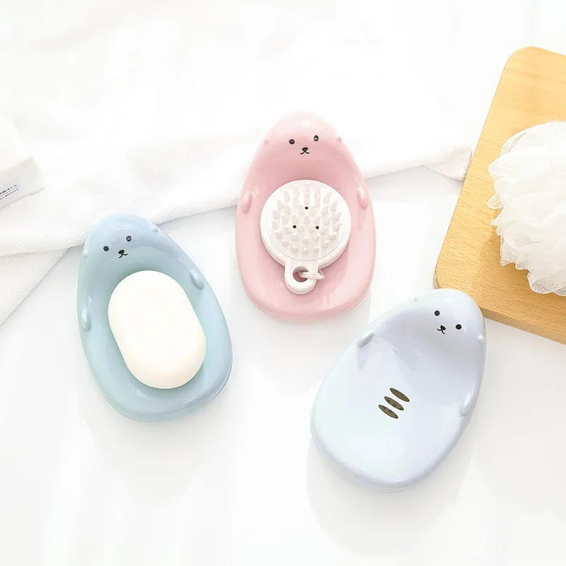 

Cute teddy bear soap box shower tray hiking bath house container holder travel new soap dish candy color