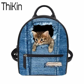 

THIKIN Children School Backpack 3D Jeans Cat Printing Backpack for Kids Boys Girls Mini Travel Book Bag Teenager Shoulder Bag