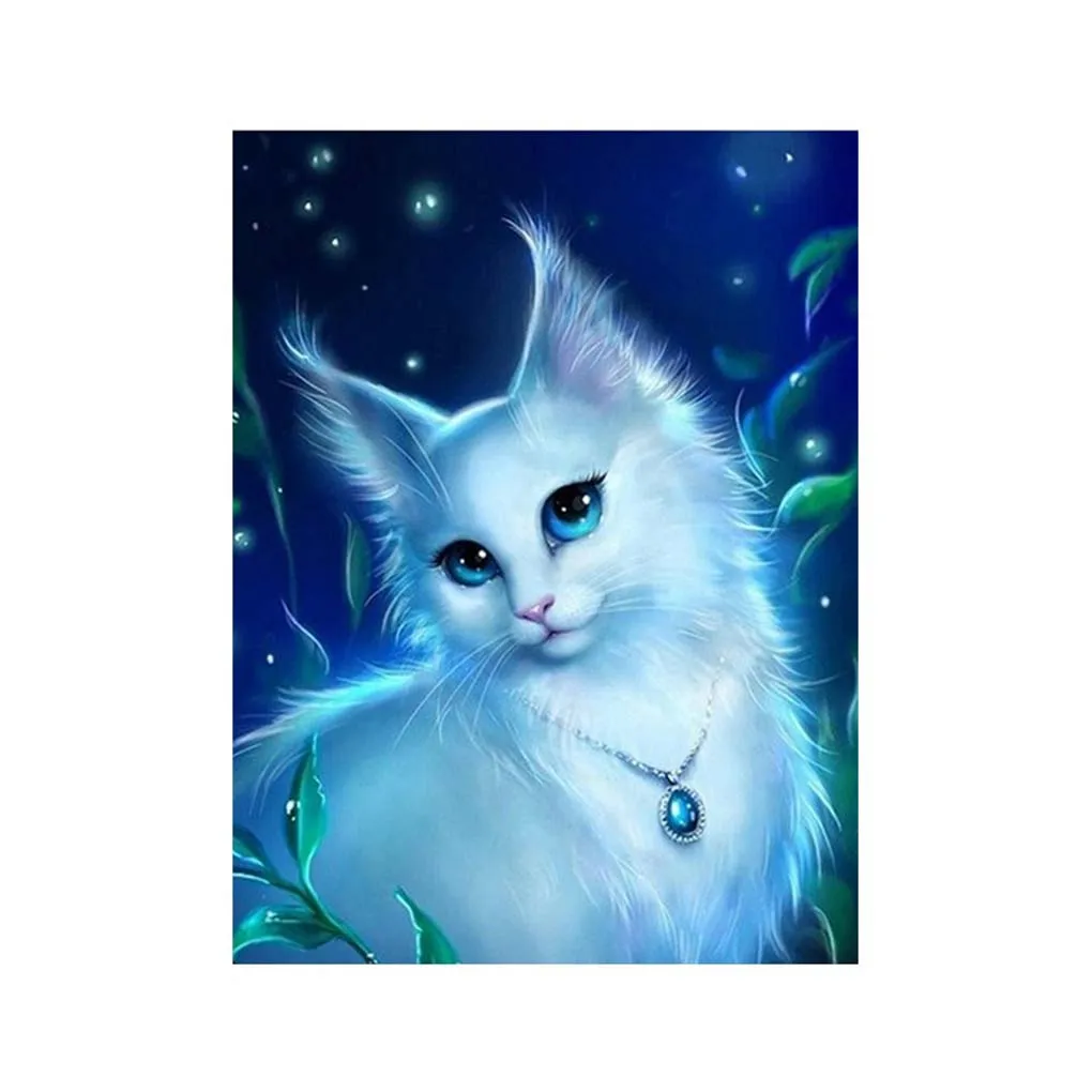 5D White Cat Pattern Crystal Painting DIY Needlework ...