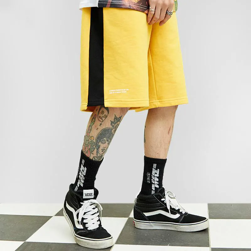 Hip Hop Short Streetwear Harajuku Jogger Shorts Summer Hiphop Men Track Short Sweatpant Pocket Cotton Casual Black Yellow