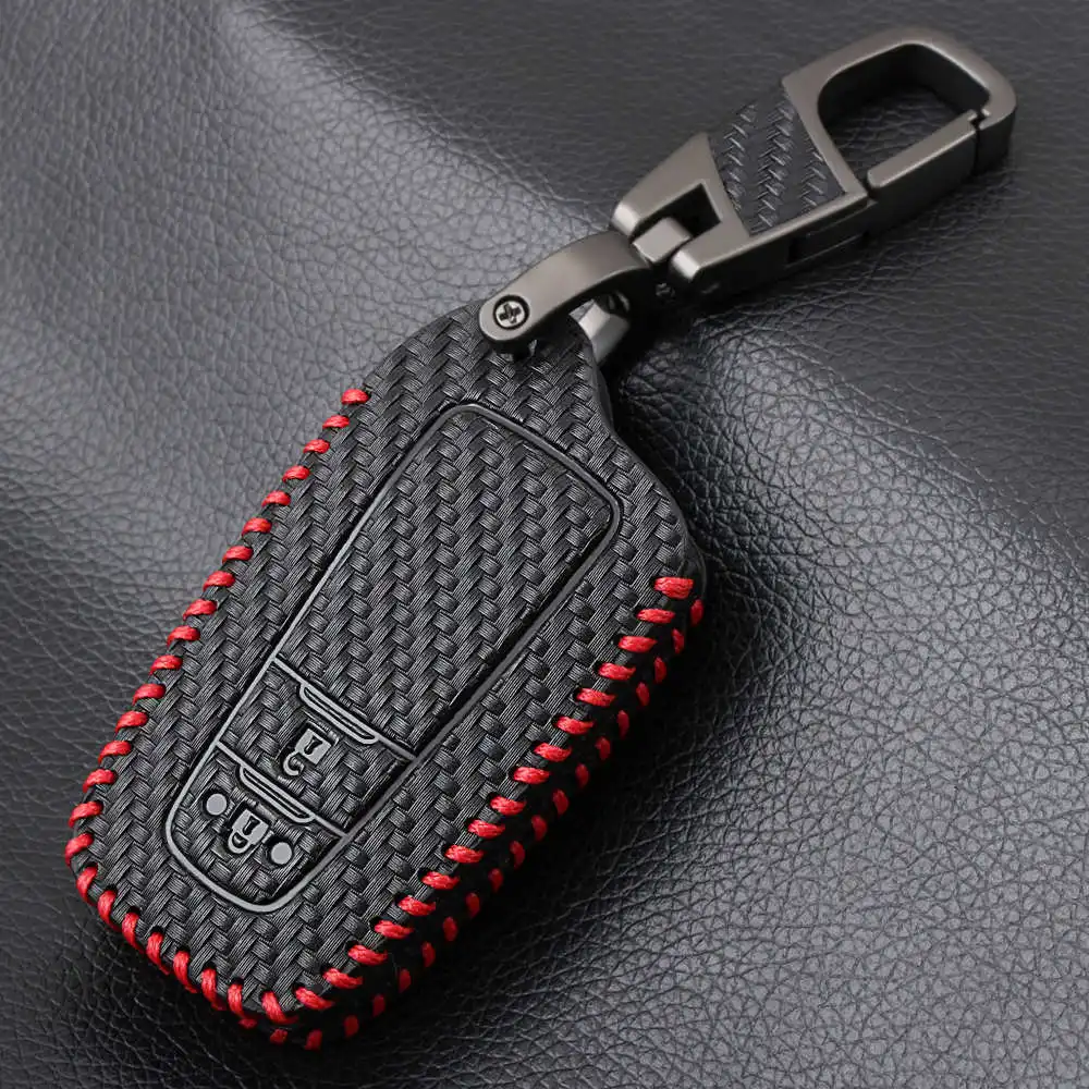 Red Line Паттерн углеродного волокна Кожаный чехол для ключей Toyota Camry CHR Corolla RAV4 Avalon Land Cruiser Prado Prius дистанционного Fob чехол с 2 кнопками - Название цвета: Red Line