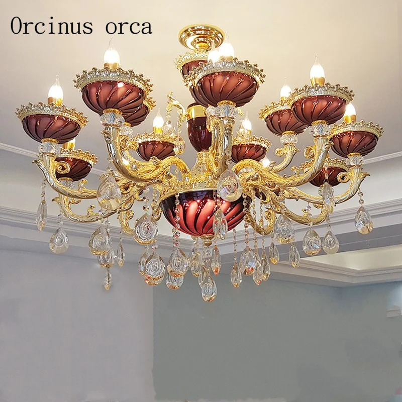 

European luxury crystal chandelier living room bedroom restaurant French alloy wine Red Candle Chandelier free shipping