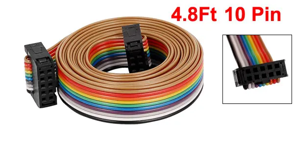 2.54mm Pitch 10Pin 10 Way F F Connector IDC Flat Rainbow Ribbon Cable Wire 148cm