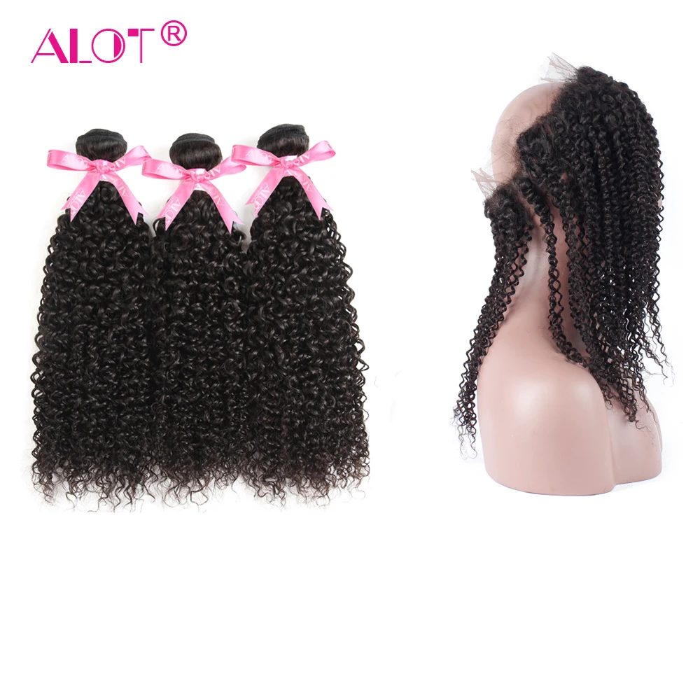 Alot Kinky Curly Human Hair Bundles With 360 Lace Frontal Closure