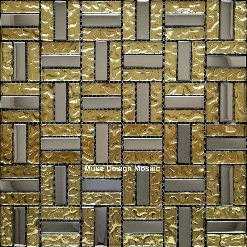 LuxuryRoseGoldPlatedCrystalGlassMosaictilepuzzlefireplace