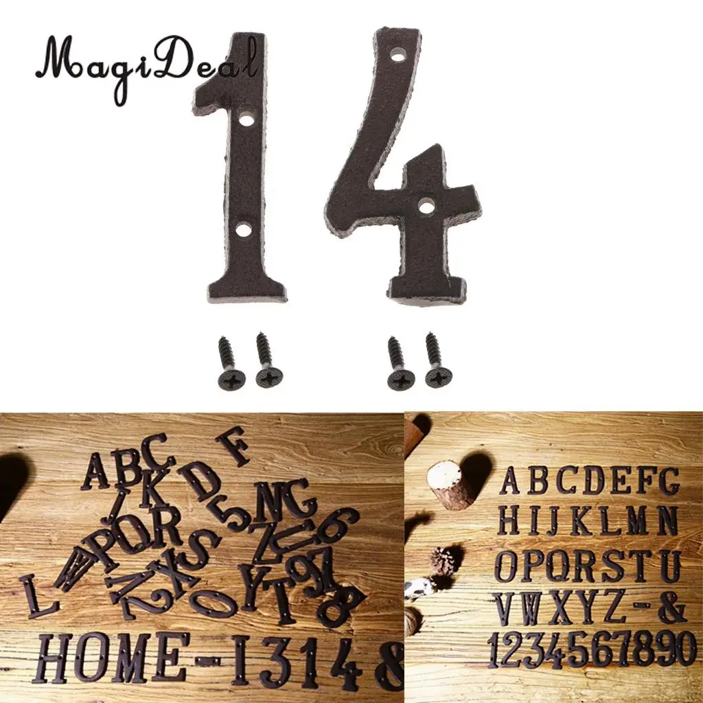 2pcs Cast Wrought Iron Black Antique House Door Number Signs Digits Sticker Plate 1 4