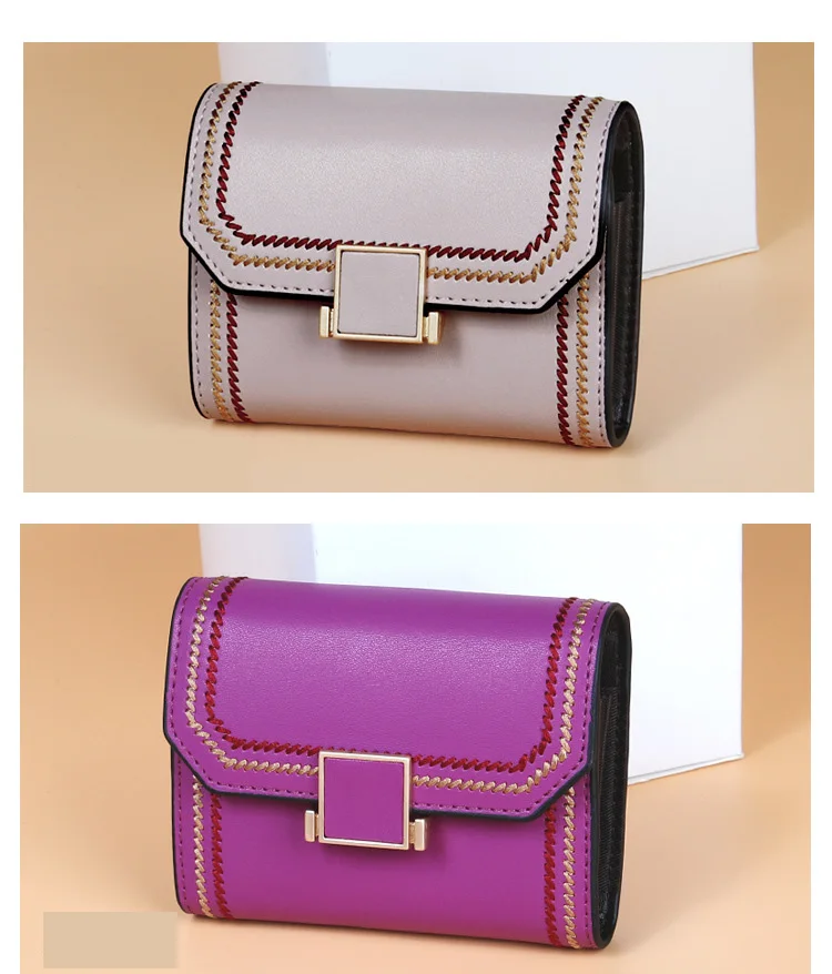RFID Card Holder Rfid Wallet Split Leather Card Wallet Mini Bag Thread Hasp Women Cartera De Mujer Holder Case Hot Sale