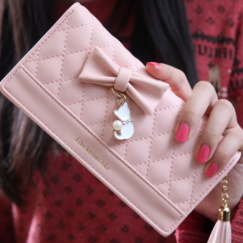 Ladies Leather Wallet Bow Women Wallets And Purses Female Large Zipper Long Vintage High Quality Leather Credit Card Lady