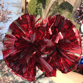 

Free Fast Shipping 18pieces Cheerleader Pom pom Metallic Red and Rainbow Color 1,000*3/4" *6" Cosplay Poms Baton Handle