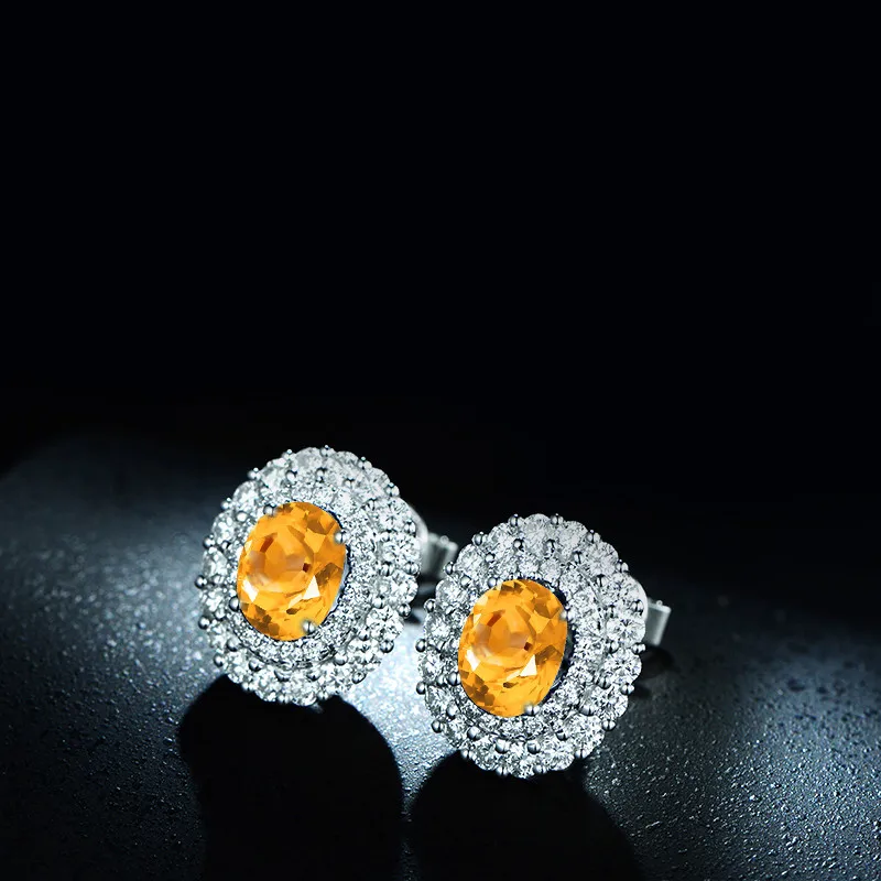 AINUOSHI натуральный цитрин Двойные Серьги С нимбом 2.5ct овальной огранки 925 стерлингового серебра серьги-гвоздики обручение вечерние женские ювелирные изделия