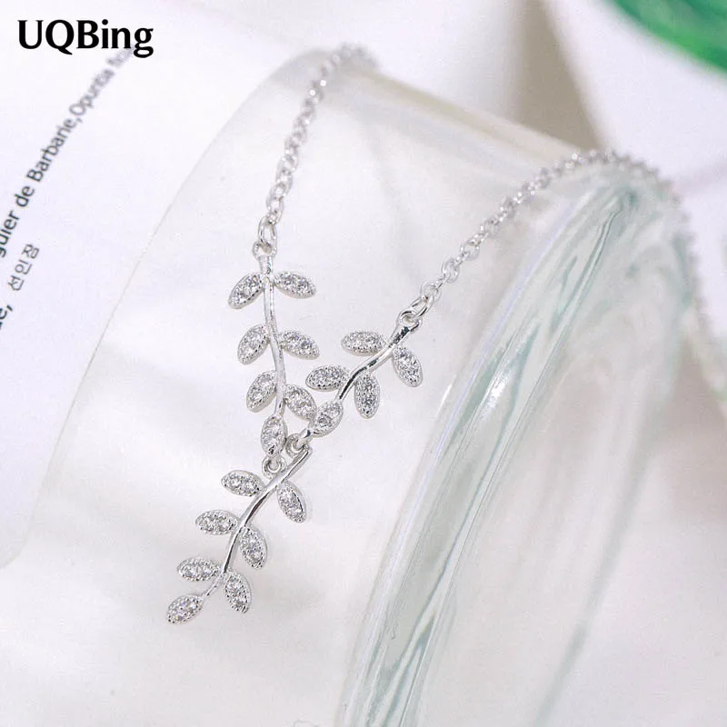 

High Quality 925 Sterling Silver Rhinestone Leaves Necklace&Pendant Jewelry Wholesale Women Silver Necklaces Jewelry